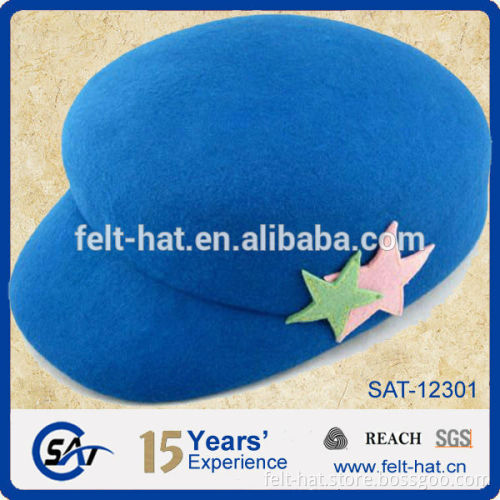 blue pure wool cap with star decorated